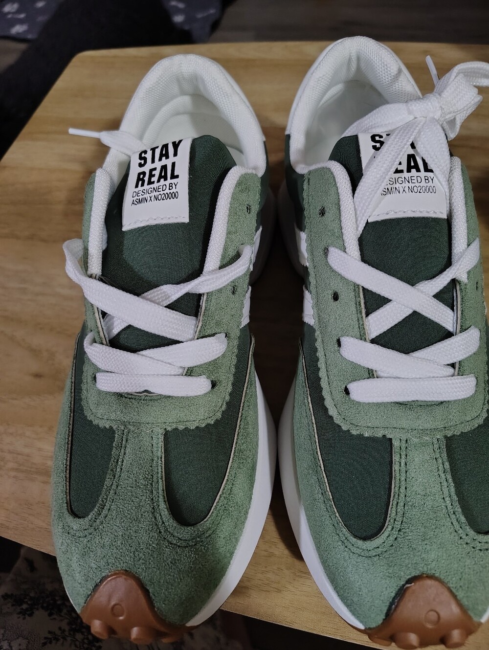 Stay Real Women's Green & White Sneakers with Brown Toe Cap